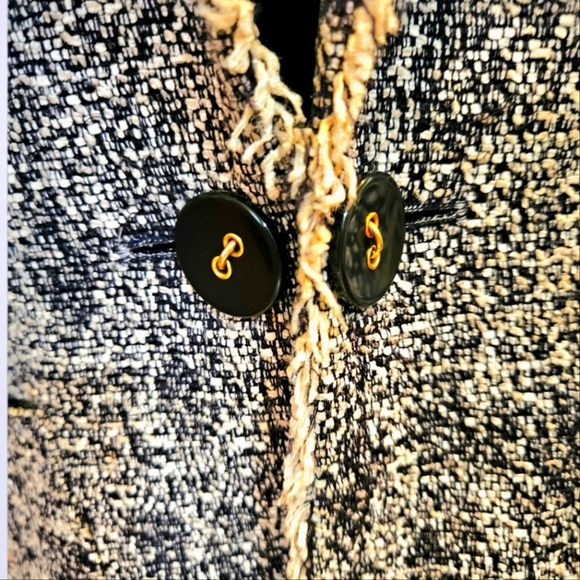 Tweed Fringe Trim Blazer-Navy Blue & White- Timeless Style - Picture 6 of 16